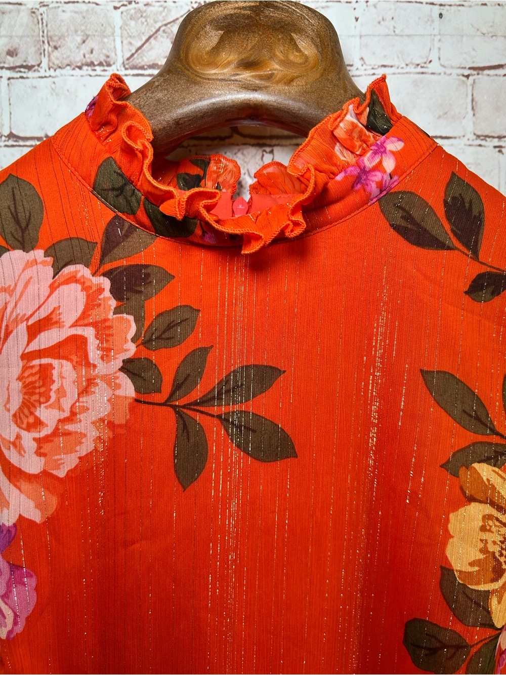 Donna Morgan Sleeveless Orange Floral Tiered Ruffle Lace Eyelet Dress Size 12 - Picture 4 of 8